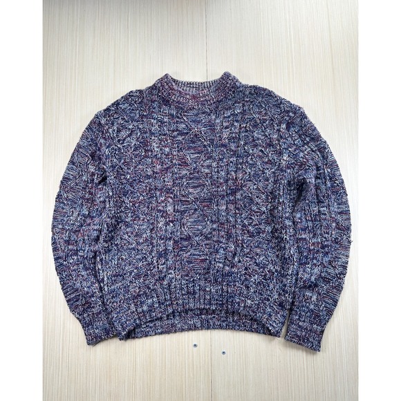 Other - Runner Up Sweater Mens Large Purple Acrylic Chunky‎ Cable Knit Ribbed Mock Neck